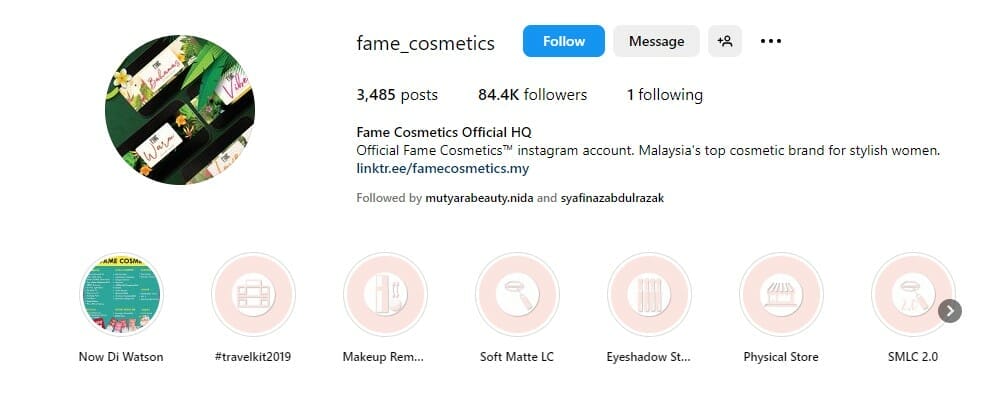 fame cosmetics instagram profile